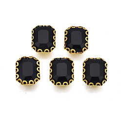 Black Sew on Rhinestone, Opaque Glass Rhinestones, with Iron Prong Settings, Faceted, Rectangle, Black, 15x11.5x5.5mm, Hole: 1mm