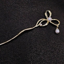 Золотой Легированные Палочки для Волос, бантом, с пластмассовой жемчужиной abs, золотые, 180x50 мм