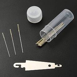 Нержавеющая Сталь Цвет Стальные швейные иглы, иглы с большими ушками, иглы с большим ушком, для вышивания, цвет нержавеющей стали, 35~40x0.6~0.9 мм, 10 шт / коробка