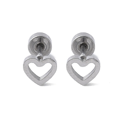 Нержавеющая Сталь Цвет 304 серьги-гвоздики из нержавеющей стали для женщин, полые сердца, цвет нержавеющей стали, 4.5x5.5 мм