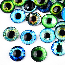Mixed Color Printed Glass Cabochons, for DIY Jewelry Making, Half Round with Eye Patterns, Mixed Color, 12x4~5mm, 50 Styles, 4pcs/style, 200pcs/bag