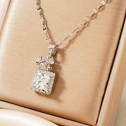 Серебро Элегантные блестящие латунные подвески в виде бабочки из кубического циркония с прозрачным флаконом духов для женщин, серебряные, 15.75 дюйм (40 см)