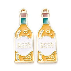 Gold Alloy Enamel Pendants, Jewelry Accessory, Light Gold, Bottle with Word Beer, Gold, 34x11x1.5mm, Hole: 1.6mm