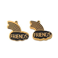 Черный Ионное покрытие (ip) 304 подвески из нержавеющей стали с эмалью, реальный 18 k позолоченный, облако и слово друг с радужным шармом, чёрные, 15x15.5x1.5 мм, отверстие : 1 мм