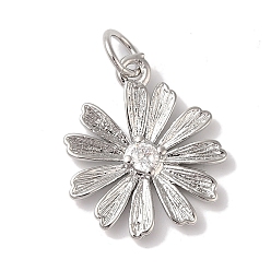 Платина Подвески из латуни и кубического циркония, без кадмия и без свинца, долговечный, цветок, с целью перехода в кольце, платина, 17x14.5x2.5 мм, отверстие : 5 мм