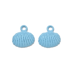 Light Sky Blue Spray Painted Alloy Pendants, Shell Shape Charms, Light Sky Blue, 18x16.5x5mm, Hole: 3mm