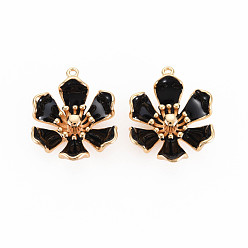 Черный Латунь эмаль подвески, без никеля , реальный 18 k позолоченный, цветок, чёрные, 21x17x6.5 мм, отверстие : 1.2 мм