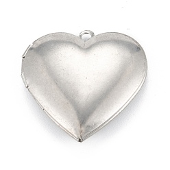 Stainless Steel Color Non-Tarnish 316 Surgical Stainless Steel Locket Pendants, Heart, Photo Frame Pendants, Stainless Steel Color, 29x29x7mm, Hole: 2mm
