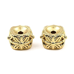 Настоящее золото 18K Латунные бусины, долговечный, без свинца и без кадмия, колонке с цветком, реальный 18 k позолоченный, 11.5x11.5x7 мм, отверстие : 2 мм