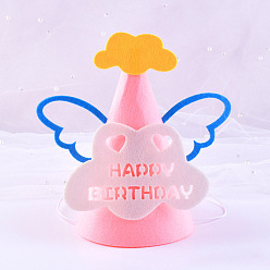 Pink Cloud & Wing Cloth Party Hats Cone, for Kids Birthday Party Decorations Supplies, Pink, 120x185mm