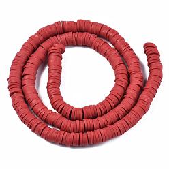 Indian Red Handmade Polymer Clay Beads Strands, for DIY Jewelry Crafts Supplies, Heishi Beads, Disc/Flat Round, Indian Red, 6x0.5~1mm, Hole: 1.8mm, about 290~320pcs/strand, 15.75 inch~16.14 inch(40~41cm)