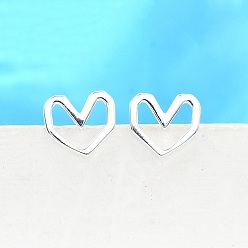 Сердце 925 стерлингового серебра серьги стержня, платина, сердце, 6.5x7.5 мм