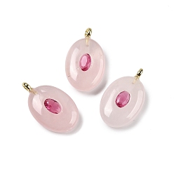 Розовый Кварц Подвески из натурального розового кварца и кубического циркония, овальные подвески с латунными петлями, золотые, 21.5x13x6.5 мм, отверстие : 1.8 мм