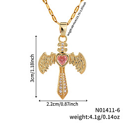 Роза Ожерелья с подвеской в виде меча в стиле ретро хип-хоп из латуни, полностью украшенные стразами, в форме сердца и крыла для женщин, золотые, роза, 15.75 дюйм (40 см)