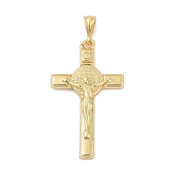 Golden Brass Pendants, Cadmium Free & Lead Free, Crucifix Cross with Jesus Charms, Golden, 44x25.5x4mm, Hole: 5.6x3mm