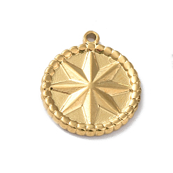 Золотой Ионное покрытие (ip) 304 подвески из нержавеющей стали, плоский круглый с шармом в виде звезды, золотые, 16.5x14.5x2 мм, отверстие : 1.3 мм