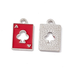 (123L) Белый крем непрозрачный блеск Подвески из сплава, с эмалью, прямоугольник с шармом туз пик, платина, огнеупорный кирпич, 18x11x1 мм, отверстие : 1.8 мм