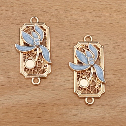 Light Steel Blue Alloy Enamel Pendant Cabochons Setting, Rectangle with Flower, Light Steel Blue, Tray: 4mm, 35x18mm, 50pcs/set