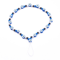 Blue Polymer Clay Evil Eye Mobile Straps, with Opaque Acrylic Beads and Nylon Thread, Blue, 25.5cm