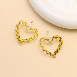 Yellow Handmade Lampwork Pendants, Heart, Yellow, 36x36mm