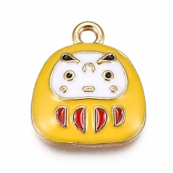 Gold Aluminium Anhänger & Charms, mit Emaille, japanische Dharma-Puppe, Glücksbringer, golden, Gold, 15.5x13.5x3.5 mm, Bohrung: 1.6 mm
