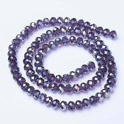 Indigo Electroplate Glass Beads Strands, AB Color Plated, Faceted, Rondelle, Indigo, 6x5mm, Hole: 1mm, about 85~88pcs/strand, 16.1~16.5 inch(41~42cm)