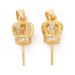 Золотой 925 поручни из стерлингового серебра, с прозрачной кубической циконией, корона, за половину пробурено бисера, реальный 18 k позолоченный, 16x7 мм, отверстие : 4 мм, штифты : 0.6 мм