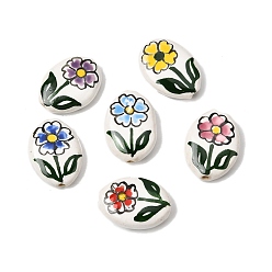 (52) Непрозрачная лаванда Фарфоровые бусины ручной работы, овальные с цветком, пастельный фарфор, разноцветные, 21~22.5x16~16.5x6~6.5 мм, отверстие : 1.5 мм