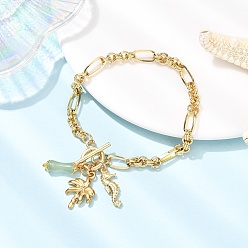 Дерево Браслеты с подвесками из нержавеющей стали и натурального зеленого авантюрина, браслеты из латунной цепочки для женщин, кокосовая пальма и морской домик, 8-1/8 дюйм (20.7 см)