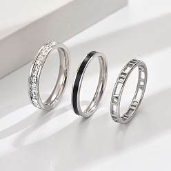 Нержавеющая Сталь Цвет 3 шт. полые 304 нержавеющая сталь микропаве прозрачный кубический цирконий с эмалированными кольцами, цвет нержавеющей стали, размер США 6 (16.5 мм)