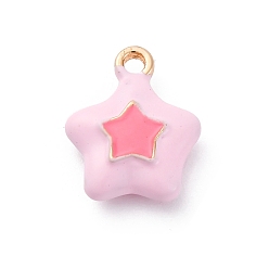Pink Сплав эмали прелести, звезда очарование, золотые, розовые, 14.5x11.5x4.5 мм, отверстие : 1.5 мм