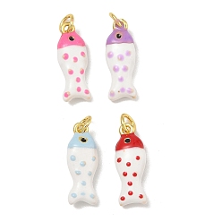 Polka Dot Латунь эмаль подвески, рыбы прелести, долговечный, без кадмия и без свинца, электронное покрытие, стойки покрытие, разноцветные, золотые, узор в горошек, 19x7.5x5 мм, отверстие : 3.2 мм