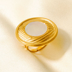 Настоящее золото 18K 304 Открытые кольца-манжеты из нержавеющей стали с натуральными ракушками для женщин, круглые, зеркальная полировка, реальный 18 k позолоченный, 30 мм, внутренний диаметр: 17 мм
