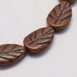 Сиена Синтетическое окрашенных бирюзовый шарик прядь лист, цвет охры, 18x12x4 мм, отверстие : 1 мм, около 22 шт / нитка, 15.3 дюйм