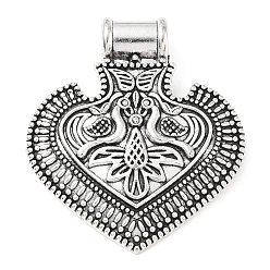 Argent Antique Grands pendentifs en alliage de style bohème tibétain, coeur avec des charmes de lotus, argent antique, 56x49x10.5mm, Trou: 7mm