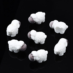 White Flocky Plastic Beads, Half Drilled, Sheep, White, 15.5x23x12mm, Half Hole: 1mm