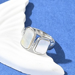 Нержавеющая Сталь Цвет Прямоугольник 304 нержавеющая сталь белые ракушки манжеты кольца для женщин, цвет нержавеющей стали, размер США 7 1/4 (17.5 мм)