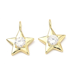 Настоящее золото 18K Кулон из циркония, звезды прелести, долговечный, стойки покрытие, без свинца и без кадмия, реальный 18 k позолоченный, 26.5x21x6 мм, отверстие : 4.5x3 мм