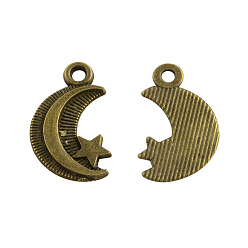 Античная Бронза Тибетский стиль сплава луна звезды с подвесками, без кадмия, без никеля и без свинца, античная бронза, 17x10x1 мм, Отверстие : 2 мм , около 960 шт / 1000 г