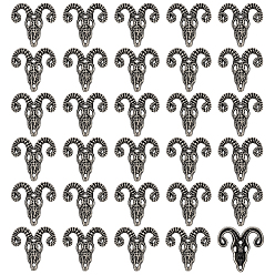 Античное Серебро 30шт. украшение в виде черепа барана из сплава для шитья, античное серебро, 28x28x5 мм, отверстие : 2.2 мм