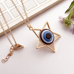 Star Golden Alloy Evil Eye Pendant Necklaces, Star, 19.69 inch(50cm)