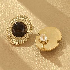 Тигровый глаз 304 серьги-гвоздики из нержавеющей стали с натуральной африканской бирюзой (яшмой), овальные, золотые, 22x17 мм