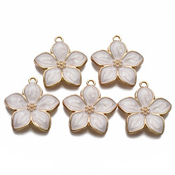 (404) Непрозрачное AB Кислое яблоко Подвески из эмали и сплава, золотой свет, без кадмия, без никеля и без свинца, цветок, цветочный белый, 27.5x25.5x3.5 мм, отверстие : 2 мм