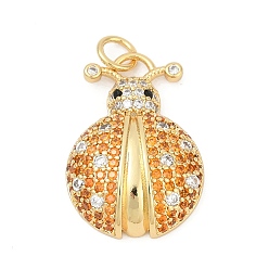 Настоящее золото 18K Латунные микро проложить кубического циркония подвески, прелести божьей коровки, долговечный, без свинца и без кадмия, стойки покрытие, с целью перехода в кольце, реальный 18 k позолоченный, 22.5x16x5.8 мм, отверстие : 3.3 мм