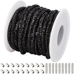 Jet 7.1 mètres de cordon rond en caoutchouc synthétique orné de strass en verre, avec des bobines de fil en plastique, extrémités du verrou du cordon de fer, embouts de cordon de laiton  , jet, 1/8 pouces (4 mm)