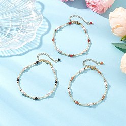 Mixed Color 3Pcs Dyed Natural Malaysia Jade Beaded Bracelets for Women, with Shell Pearl & Glass Twisted Bugle, Mixed Color, 8-1/4 inch(21cm)