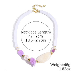 Violet Resin Oval Cube Beaded Necklaces with Alloy End Chains, Golden, Violet, 18.50 inch(47cm)