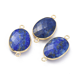 Ляпис-Лазурь Соединители из натурального лазурита, с латунной фурнитурой золотого цвета, граненые, овальные, 30.5~31x17x5.5 мм, отверстие : 2 мм