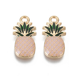 Pink Подвески из эмали и сплава, без кадмия и без свинца, ананас, золотой свет, розовые, 20x10x2.5 мм, отверстие : 1.8 мм