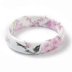 Pink Fashion Women's Printed Porcelain Bangles, Flower Pattern, Pink, Inner Diameter: 2-3/8 inch(5.9cm)